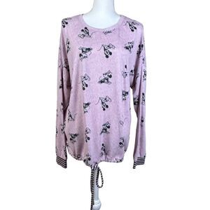 Disney Top Sze XL Pink Cozy Pajama Lounge Mickey Mouse Adjustable Hem Sweatshirt